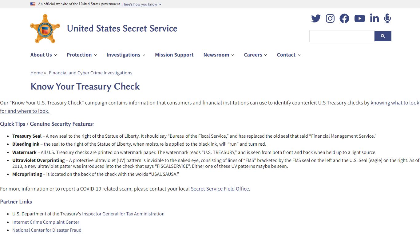 Know Your Treasury Check | United States Secret Service
